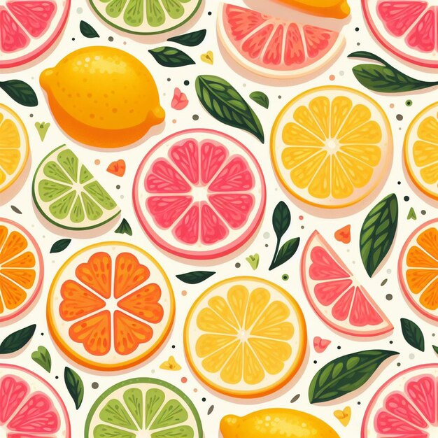 Beautiful colorful fresh lemon fruits pattern wallpaper seamless vector illustration drawing icon