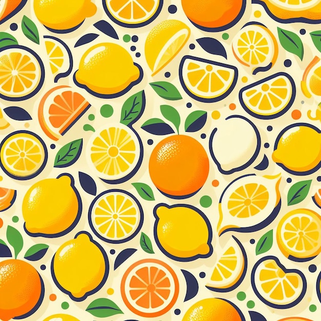 Beautiful colorful fresh lemon fruits pattern wallpaper seamless vector illustration drawing icon