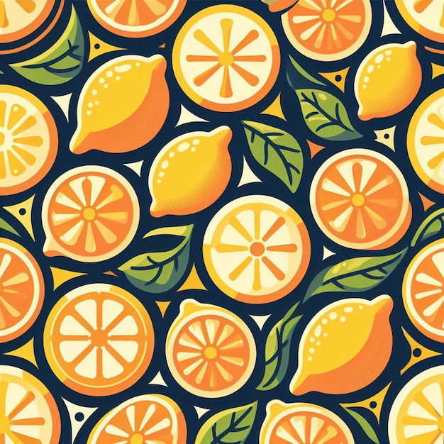 Beautiful Colorful Fresh Lemon Fruits Pattern Wallpaper Seamless Vector Illustration Drawing Icon