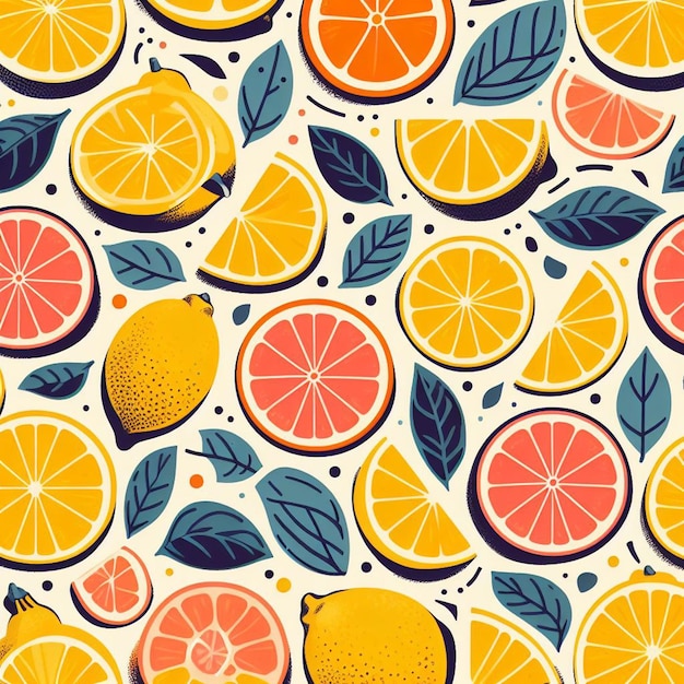 Beautiful colorful fresh lemon fruits pattern wallpaper seamless vector illustration drawing icon