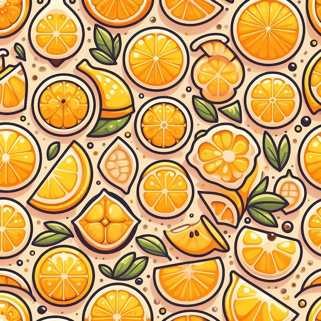 Beautiful Colorful Fresh Lemon Fruits Pattern Wallpaper Seamless Vector Illustration Drawing Icon