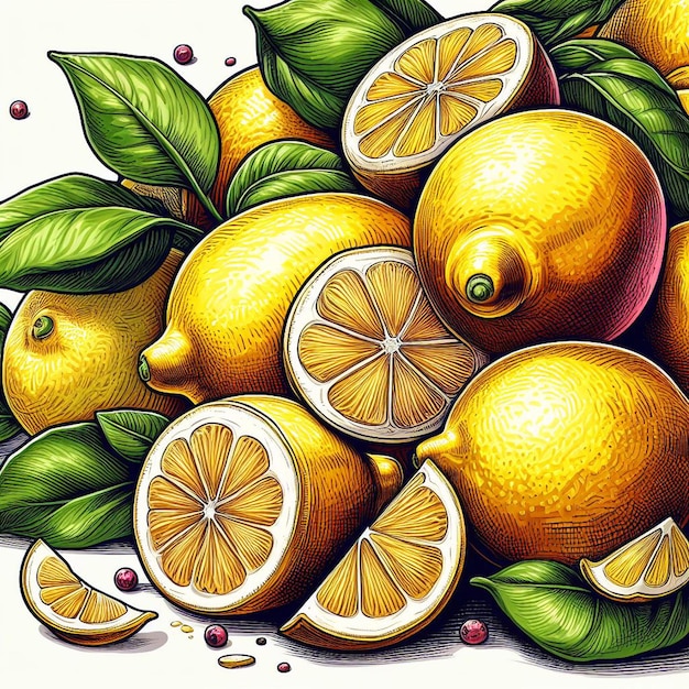 Beautiful Colorful Fresh Lemon Lime Juicy Fruits Wallpaper Vector Illustration Drawing Illustration