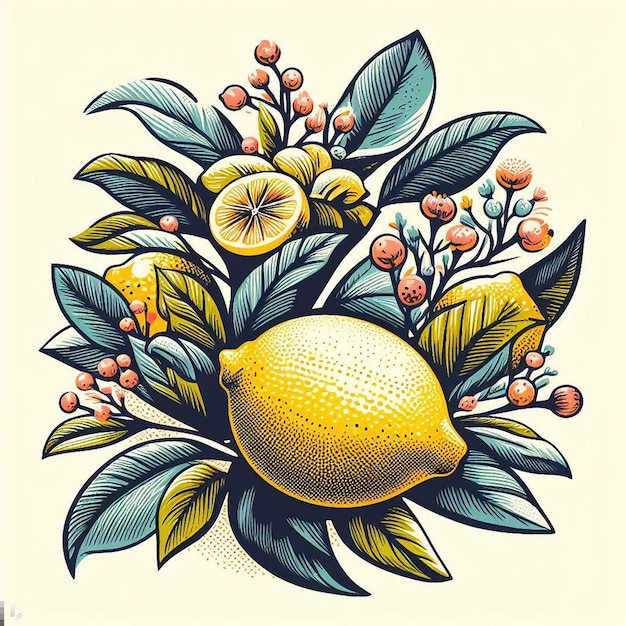 아름다운 다채로운 신선한 레몬 라임 맛있는 과일 벽지 터 일러스트레이션 그림 일러스트レー션