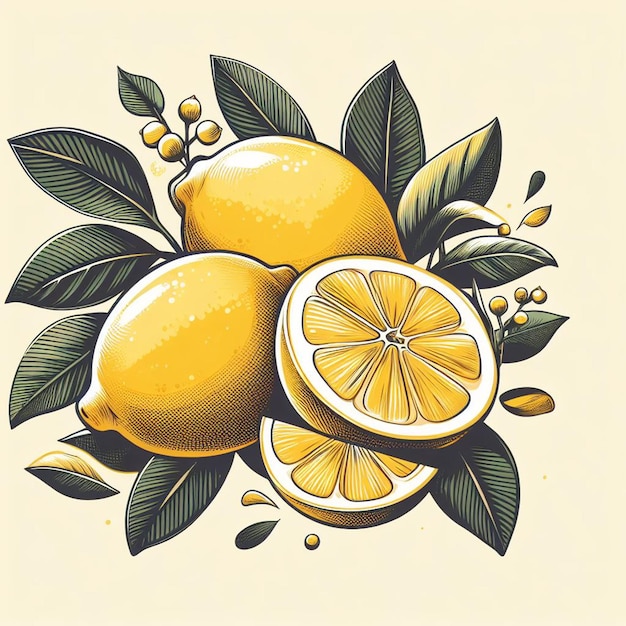 Beautiful Colorful Fresh Lemon Lime Juicy Fruits Wallpaper Vector Illustration Drawing Illustration