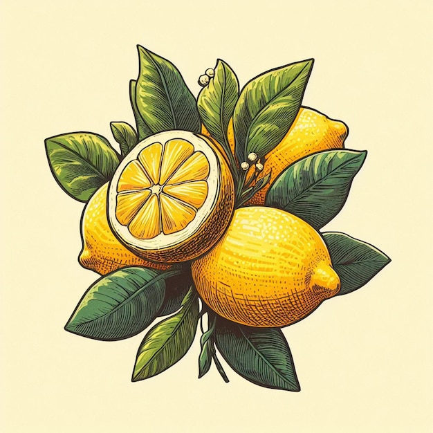 Beautiful Colorful Fresh Lemon Lime Juicy Fruits Wallpaper Vector Illustration Drawing Illustration