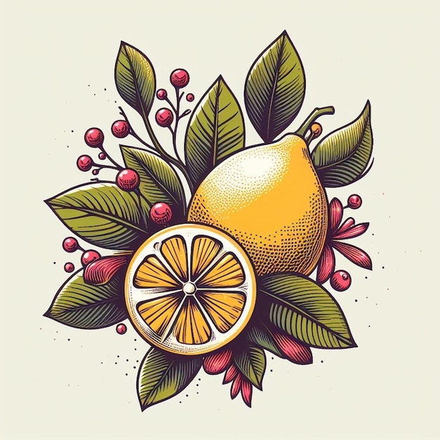 Beautiful Colorful Fresh Lemon Lime Juicy Fruits Wallpaper Vector Illustration Drawing Illustration