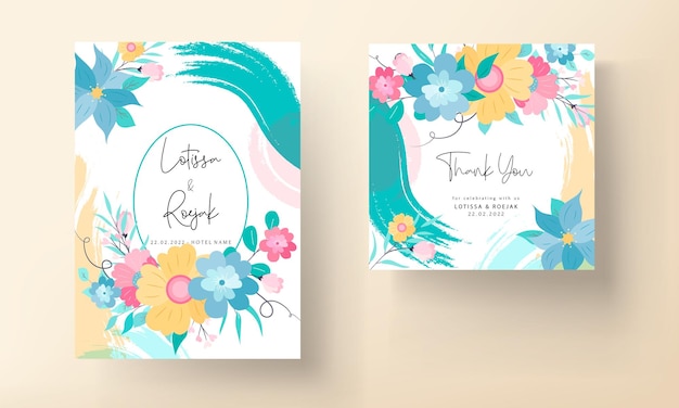 Красивая красочная пригласительная открытка с нарисованными вручную цветами