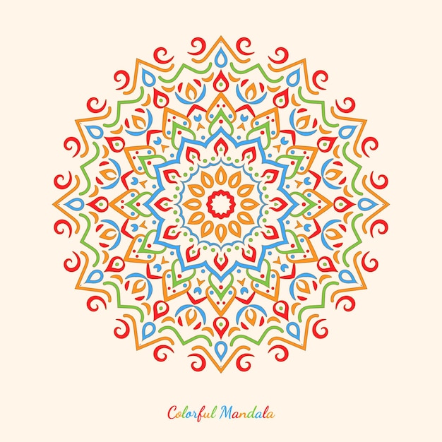 Bellissimo design mandala colorato su uno sfondo semplice e pulito.