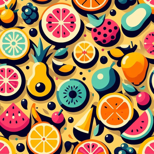 Vector beautiful colorful mixed sweet fruits pattern wallpaper seamless vector illustration drawing icon