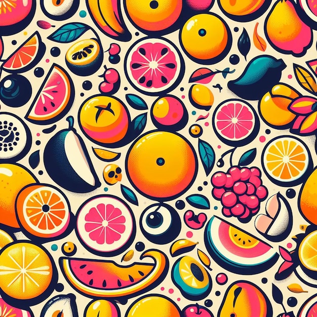 Beautiful colorful mixed sweet Fruits Pattern Wallpaper seamless vector illustration drawing icon