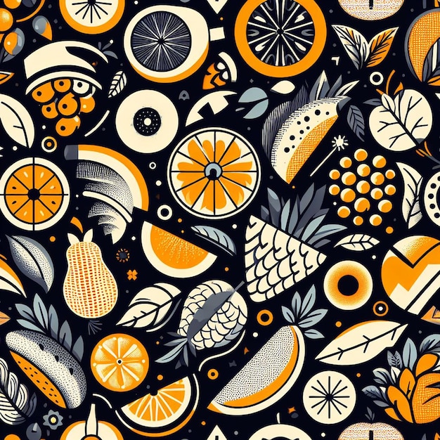 Beautiful colorful mixed sweet Fruits Pattern Wallpaper seamless vector illustration drawing icon