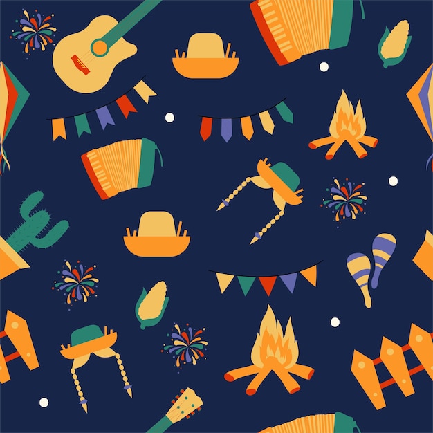 Vector beautiful and colorful seamless pattern design for the traditional celebration of brazi festa junina