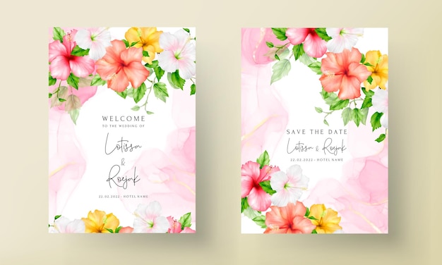 красивый красочный акварельный цветок гибискуса набор свадебных открыток