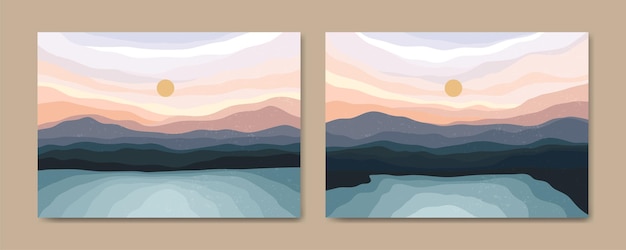 Vector beautiful contemporary aesthetic minimal landscape poster   illustrations