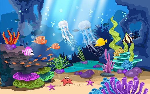 Beautiful coral reefs and fish in the sea