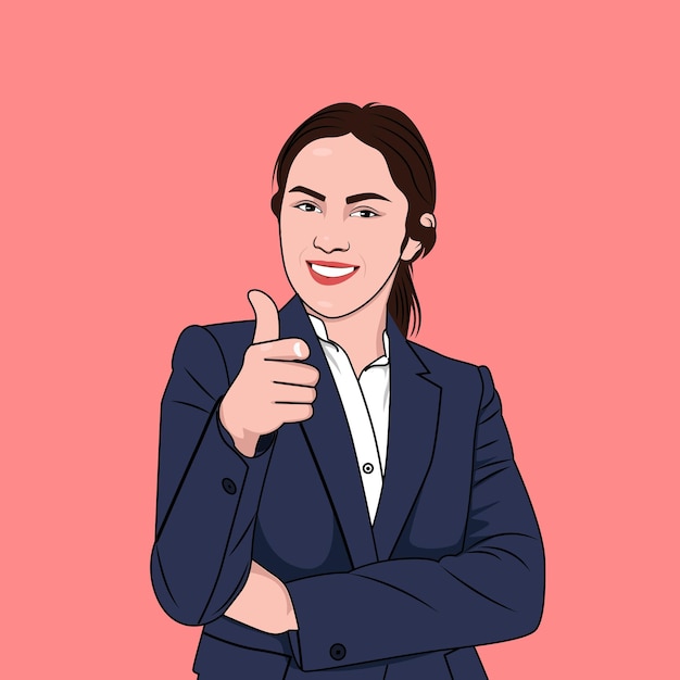 Beautiful corporate women in suits thumbs up vector illustration