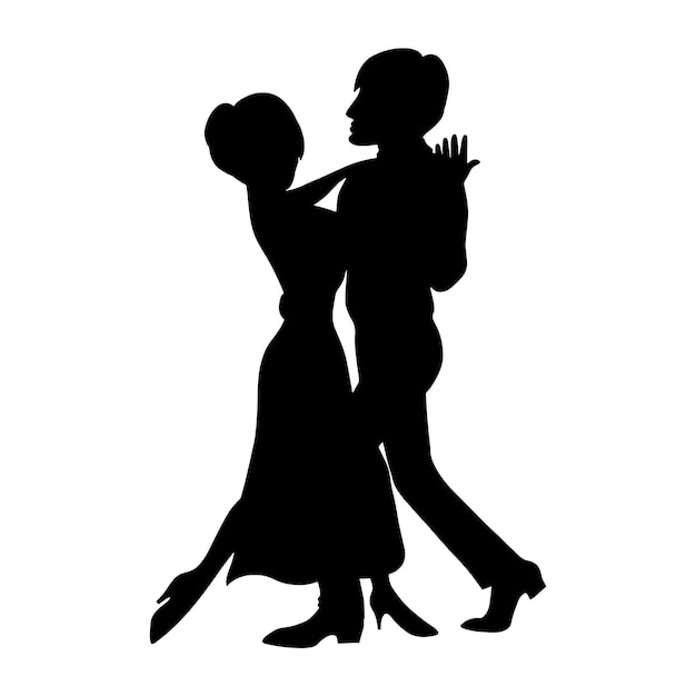 タンゴを踊る美しいカップルシルエットスタイルのベクトルラテンサルサルンバの表現