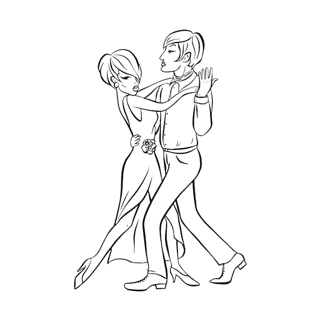 Beautiful couple dancing a tango vector in the contour style expression of latin salsa rumba