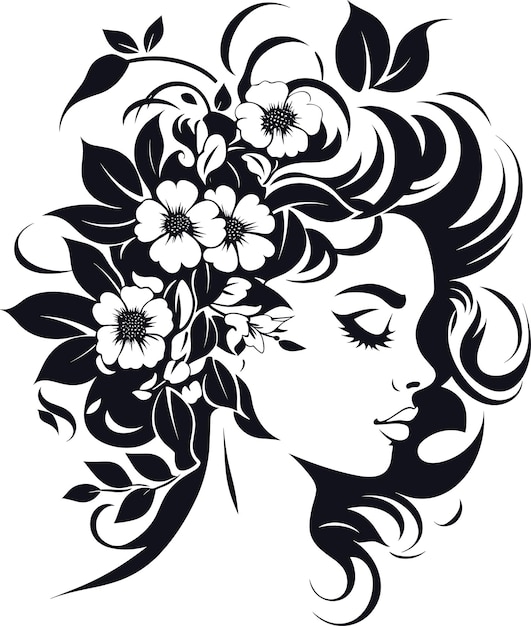 beautiful curly haired floral woman vector illustration on isolated background