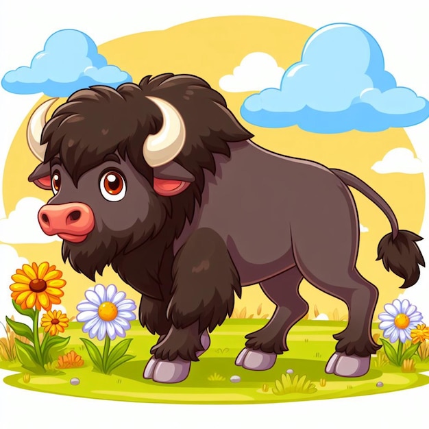 Vector beautiful cute bison vector cartoon illustration