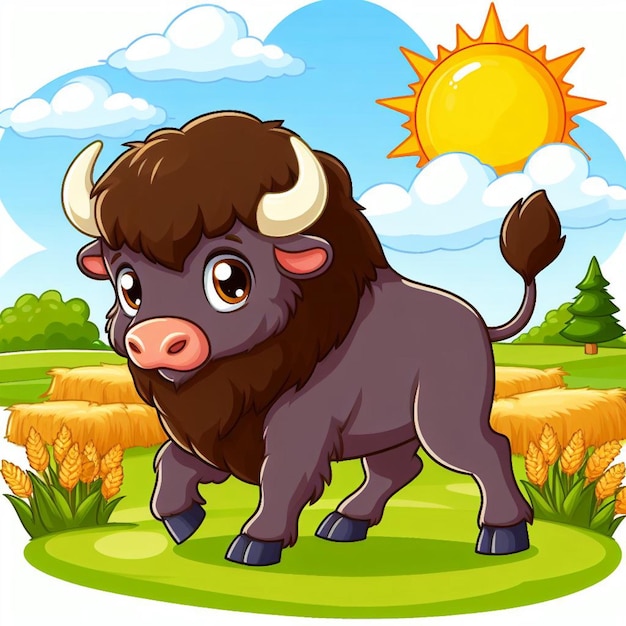 Vector beautiful cute bison vector cartoon illustration