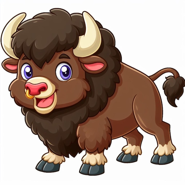 Vector beautiful cute bison vector cartoon illustration