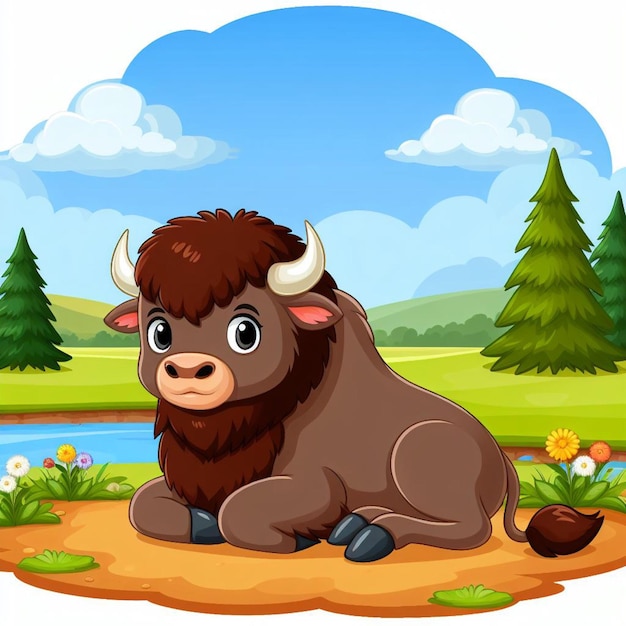 beautiful Cute Bison Vector Cartoon illustration