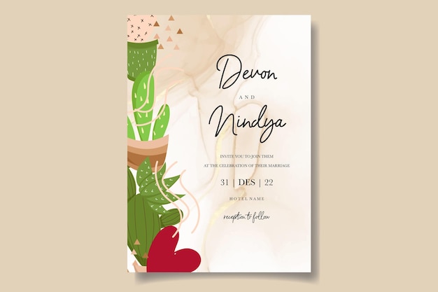 Beautiful cute cartoon cactus invitation card