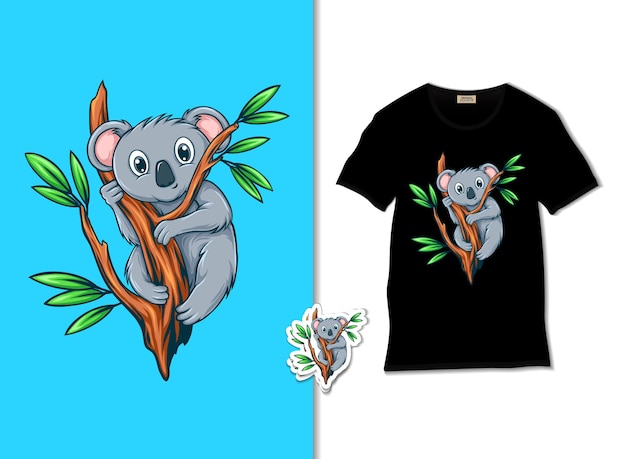 Vector beautiful cute koala on the tree illustration