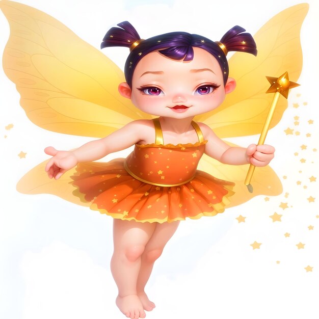 Beautiful Cute Little Fairy And Orange Tutu Dress And Orange Eyes