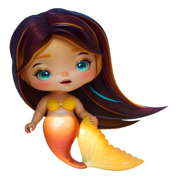 Vector beautiful cute mermaid with orange fishtail