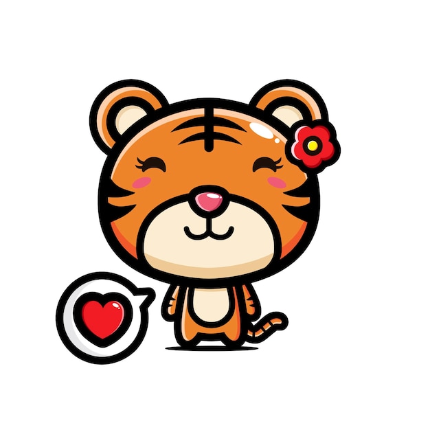 Vector beautiful cute tiger with flower accessories