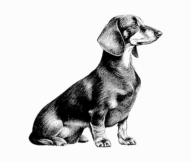 Beautiful dachshund dog black and white illustration sketch engraving Vector