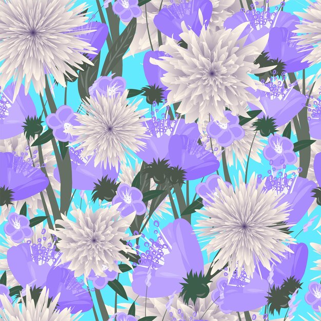 Beautiful Daisy And Tulip Vector Fashion Pattern Seamless