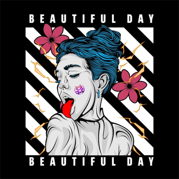 Vector beautiful day streetwear inspiration with illustrations of beautiful women
