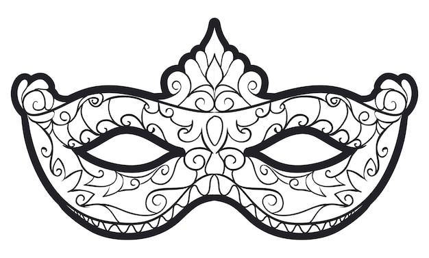 Beautiful and decorated colombina halfmask in outline style to coloring