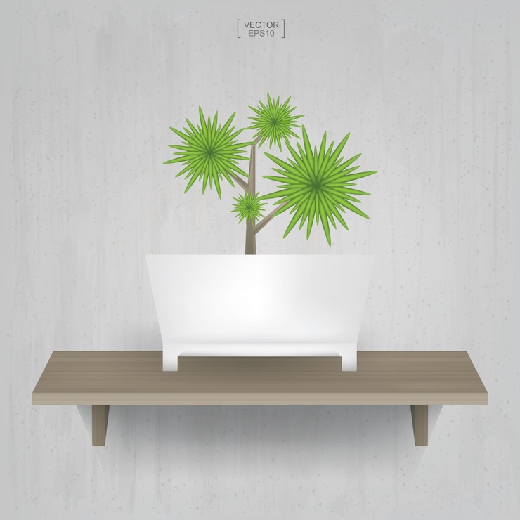 Vector beautiful decoration plant in flower pot on wooden shelf background. idea for interior design and decoration. vector illustration.