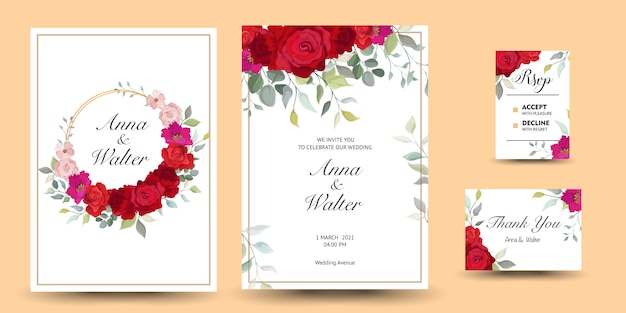 美しい装飾的なグリーティングカードや花柄の招待状