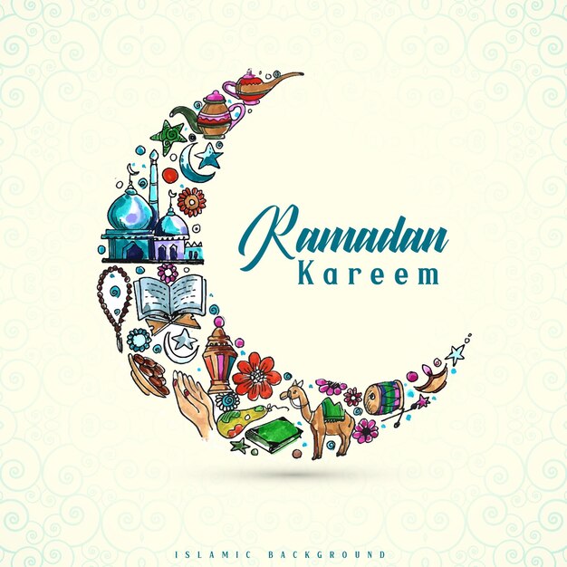 Vettore bellissima luna decorativa ramadan kareem sfondo