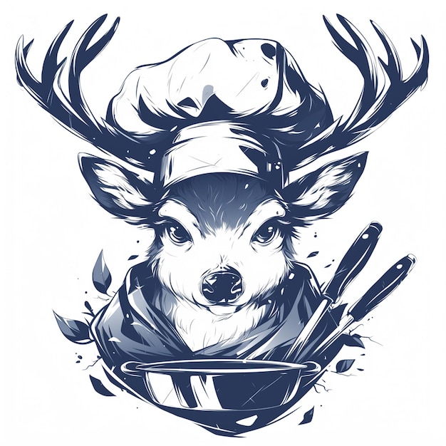 A beautiful deer chef cartoon style