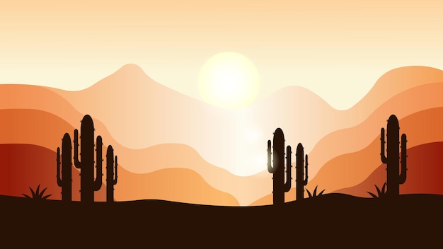 Vettore bellissimo paesaggio desertico con cactussfondo deserto astrattoflat landscapevector