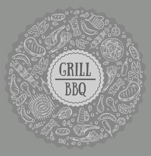 Vector beautiful design element of bbq grill dishes and vegetables