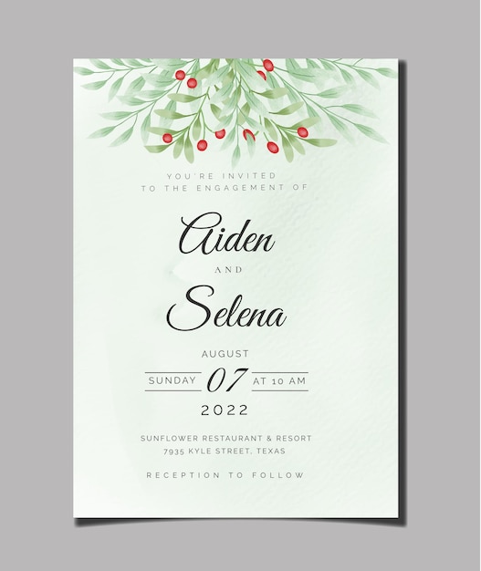 Beautiful digital Handpainted Feminine watercolor Premium floral and leaves Wedding Invitation Card