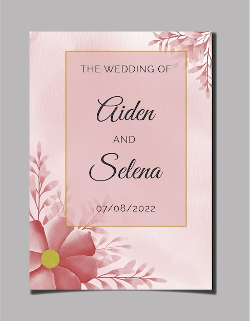 美しいデジタル手描きフェミニン水彩プレミアム花と葉の結婚式の招待カード