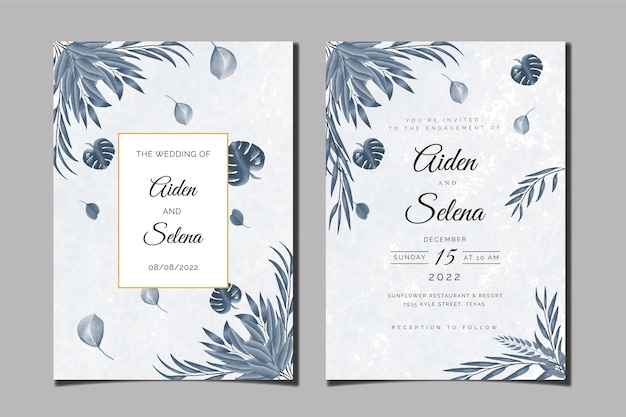 Beautiful digital handpainted feminine watercolor premium floral and leaves wedding invitation card