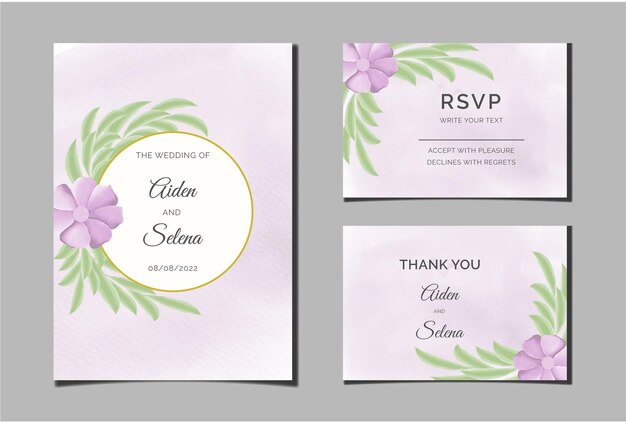 beautiful digital handpainted new year watercolor premium floral and leaves wedding invitation card