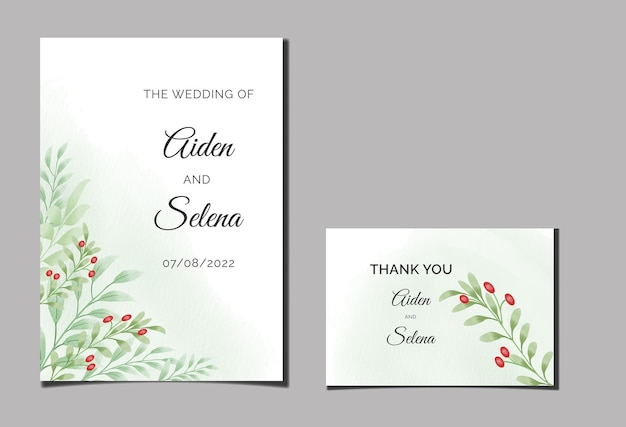 Beautiful digital Handpainted New Year watercolor Premium floral and leaves Wedding Invitation Card