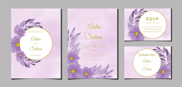 Bellissimo biglietto di invito a nozze dipinto a mano digitale di capodanno ad acquerello premium floreale e foglie