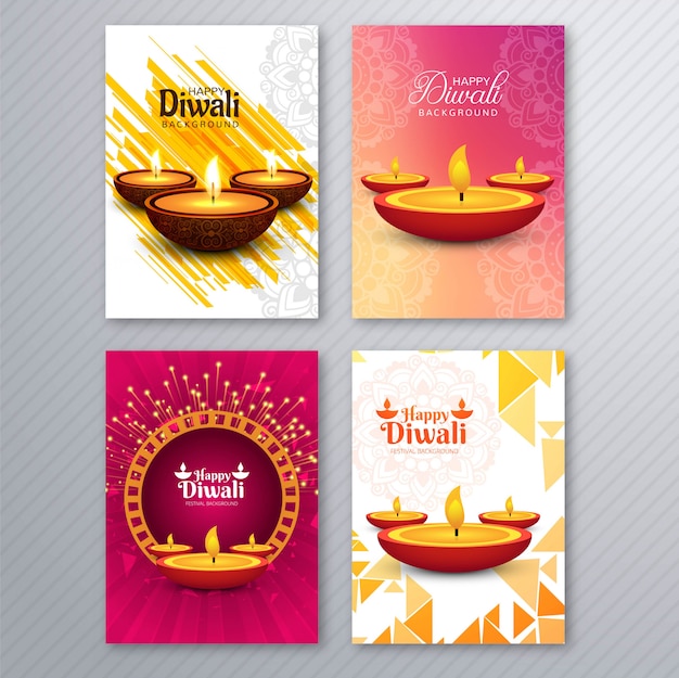 Beautiful diwali greeting card template brochure set design