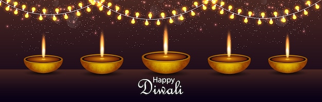 Vector beautiful diwali greeting card with diya